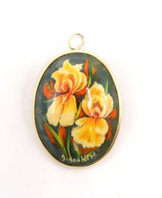 14Kt Yellow Gold and Hand Painted Jade Pendant