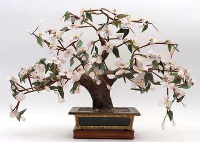 Vintage Semi-Precious Stone and Jade Bonsai Tree