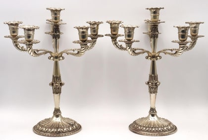 Pair of Italian 800 Silver 6-Light Candelabras
