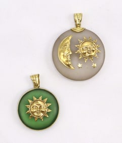 Two 18Kt Yellow Gold and Crystal Celestial Pendants