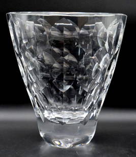 Ingeborg Lundin, Orrefors Glass Vase: Ingeborg Lundin, Orrefors Glass Vase. Signed on the bottom edge and numbered 8985-221. Please note - Scratches on the bottom edge of the base. Measurement approx.- 9 1/4&#34;W X 5 1/2&#34;L X 10&#34;H