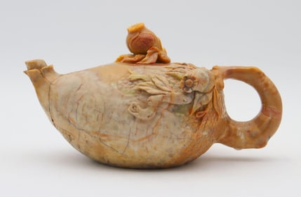 Chinese Hand Carved Jadeite Tea Pot