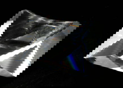 Lloyd Atkins for Steuben Pyramid Block Crystal Paperweight: Lloyd Atkins (American, 1922–2002) for Steuben Pyramid Block Crystal Paperweight. Measures approx. - 3.5&#34; W x 2&#34; H x 4&#34; D. Includes original box with cover. Condition is overall good. Ha