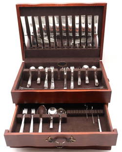 96 Pc. Georg Jensen "Parallel" Dinner Size Sterling Flatware Set: 96 Pc. Georg Jensen (Danish, Denmark) "Parallel" Dinner Size Sterling Silver Flatware Set. Service for 12, this set contains 12 dinner forks - 7" 12 salad forks 14 tea spoons 12