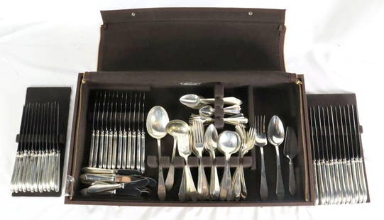 150 Pc. Tiffany & Co. "Faneuil" Dinner Size Sterling Flatware Set: 150 Pc. Tiffany & Co. "Faneuil" Dinner Size Sterling Silver Flatware Set. Service for 12, this set contains 12 dinner forks - 7 5/8", 12 salad forks, 12 forks, 12 cocktail forks, 12