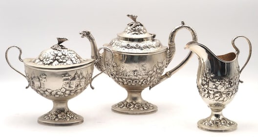 Antique S. Kirk & Sons Repousse Sterling Coffee Set