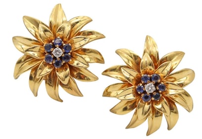 Vintage Tiffany & Co.18Kt Sapphire & Diamond Floral Earrings