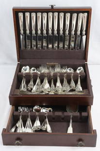 98 Pc. Tiffany & Co. "Shell & Thread" Dinner Size Sterling Flatware Set: 98 Pc. Tiffany & Co. "Shell & Thread" Dinner Size Sterling Silver Flatware Set. Service for 12, this set contains 12 dinner forks - 7 1/2" 12 salad forks 12 tea spoons 12