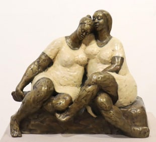 Nnamdi Okonkwo (Nigerian, b. 1965) "Soul Sisters" Bronze Sculpture