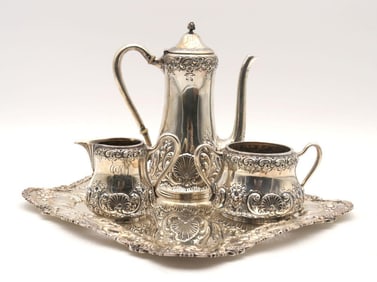 Rare Theodore B. Starr Sterling Silver Coffee Set with Tray