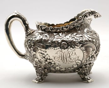 Antique Repousse Sterling Silver Gravy Boat