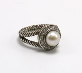 David Yurman Pearl & Diamond Sterling Silver Ring