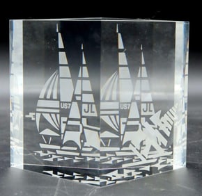Steuben Crystal "Sailboat" Prism Paperweight