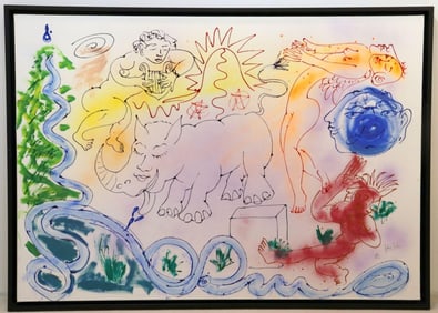 Guillaume Cavalier "Rhino Fantastique" Oil Painting on Canvas
