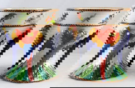 Pair of Lynn Chase "Jungle Jubilee" Footed Vases
