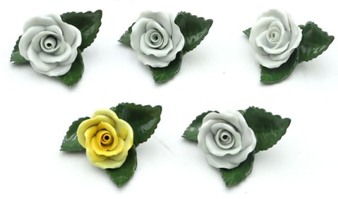 5 Pc. Herend Hand-Painted Porcelain Rose Card Holders