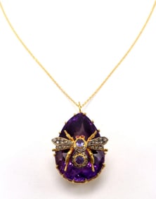 Vermeil "Bee" Sterling, Diamond & Amethyst Pendant/Necklace