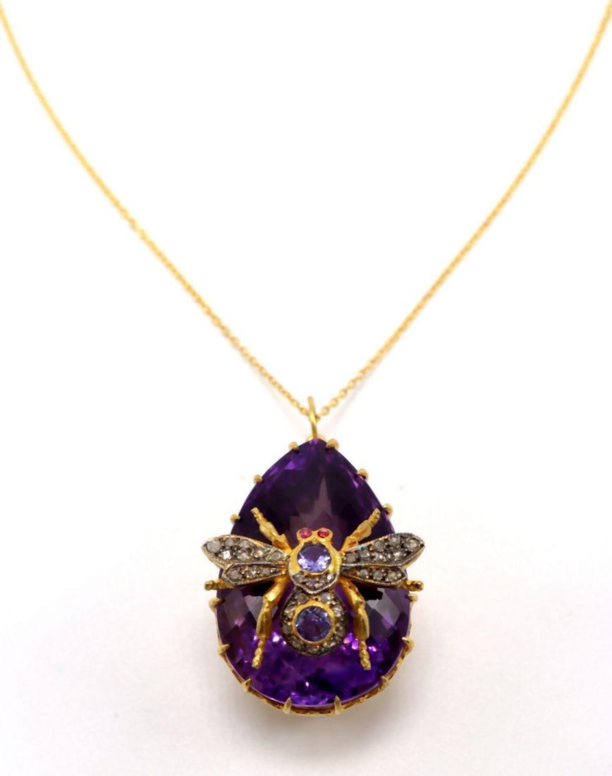 Vermeil "Bee" Sterling, Diamond & Amethyst Pendant/Necklace (1 of 4)