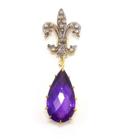 Vermeil "Fleur de Lys" Sterling Amethyst & Diamond Pendant