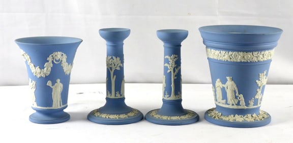 4 Pc. Wedgwood Candle Holder & Vase Jasperware Set