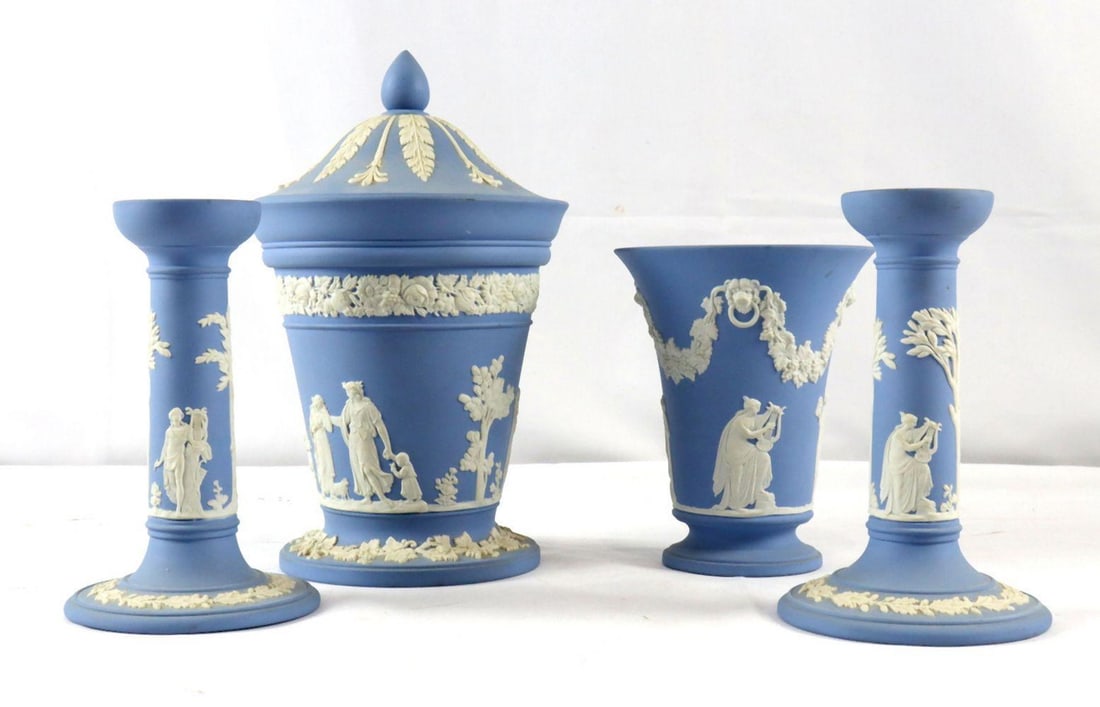 4 Pc. Wedgwood Candle Holder & Vase Jasperware Set (1 of 10)