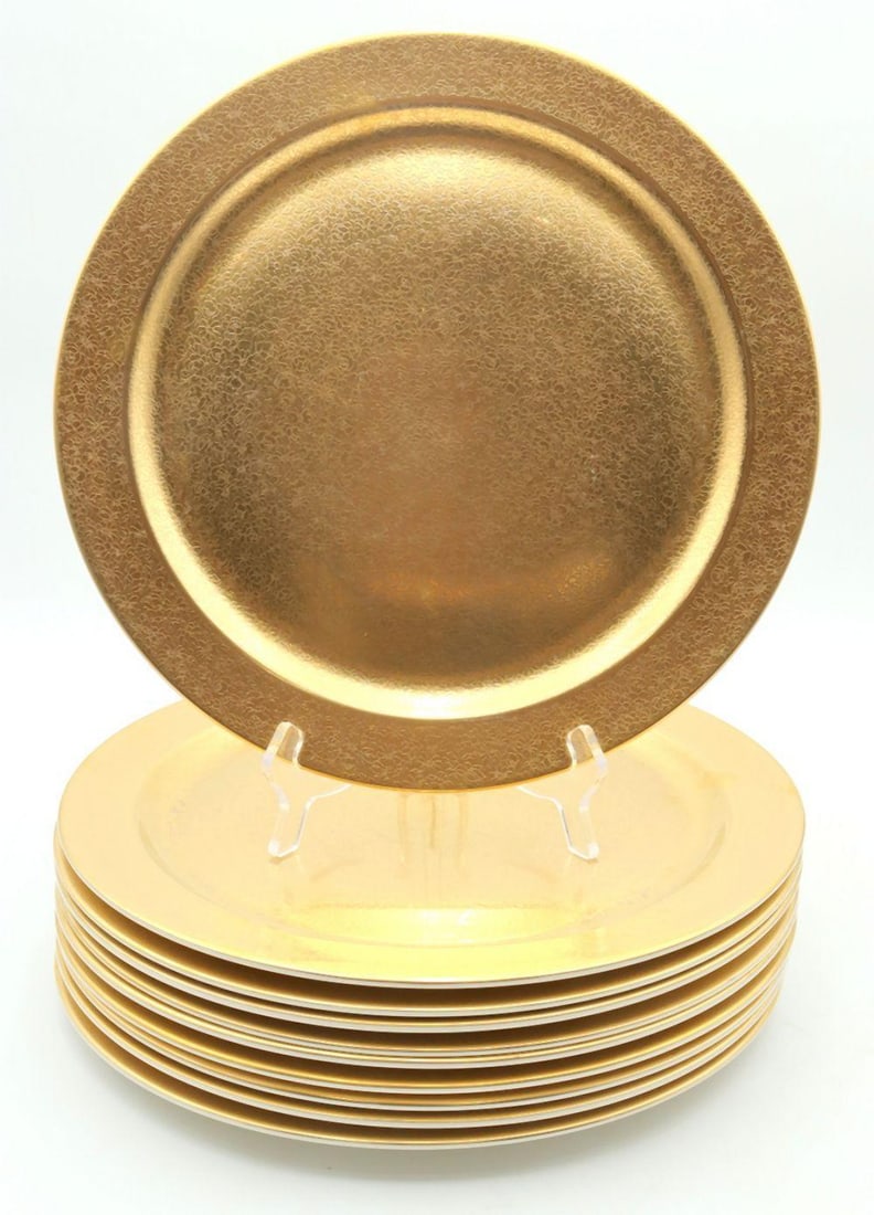 10 Pc. Pickard 24K Gold Painted "Daisy" Charger Plates: 10 Pc. Pickard 24K Gold Painted "Daisy" Charger Plates. Each measure approx. 13" in diameter. Stamped "Pickard Hand-Decorated" underside. Condition is overall good. Have a similar