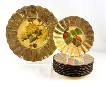 Vintage 10 Pc. Lesley Roy Gold Leaf Plate Set