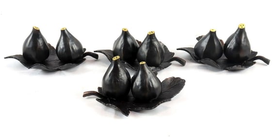 Four Sets of Michael Aram Bronze Fig Leaf Salt & Pepper Shakers