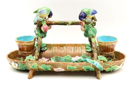George Jones Majolica "Blue Tit" Strawberry Server Set