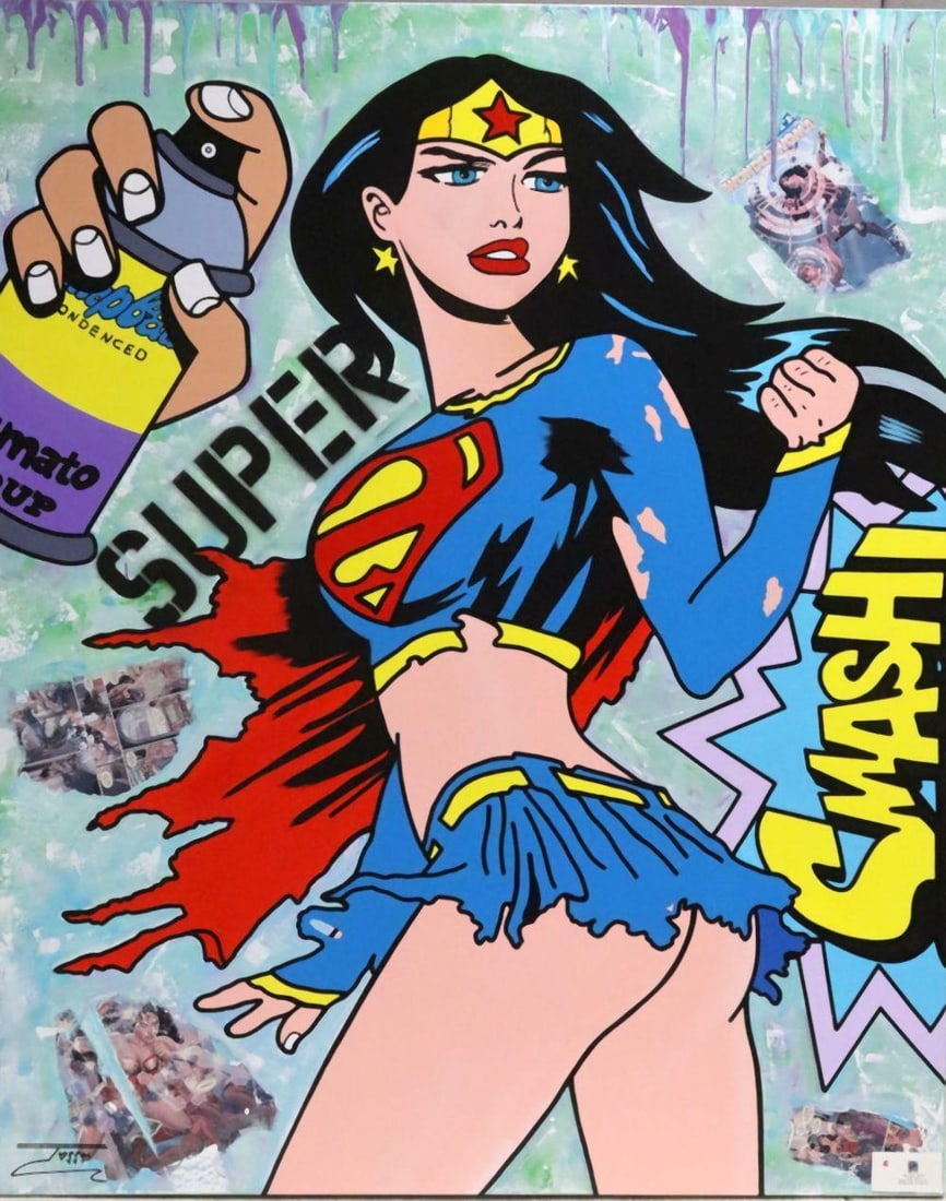 Jozza (Brazilian b. 1958) "Super Woman" Acrylic Painting on Canvas (1 of 6)
