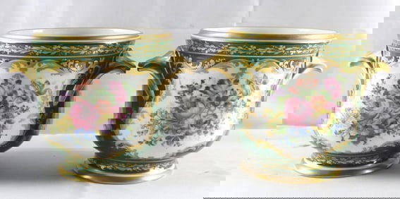 Pair of Sevres 19th C. Porcelain Cache Pots