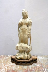 Vintage Chinese Guan Yin Carved Stone Sculpture