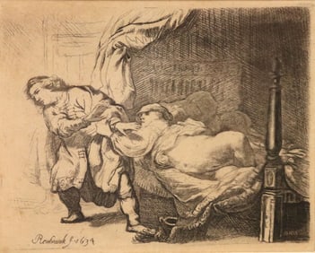 Rembrandt van Rijn (Dutch,1606-1669) "Joseph & Potiphar's Wife" Etching