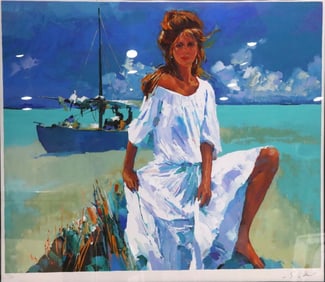 Nicola Simbari (Italian 1927-2012) "La Belle Aux Maldives" Serigraph