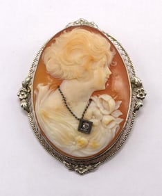 Antique 14Kt White Gold Cameo Brooch/Pendant