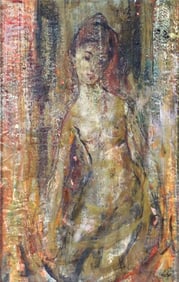 Edna Hibel (American, 1917-2014) "Nude Woman" Painting on Board