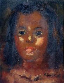 Edna Hibel (American, 1917-2014) "Portrait of Child" Painting on Board