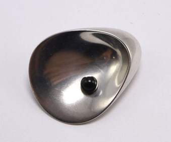 Georg Jensen Onyx Pearl & Sterling Silver Oyster Shell Brooch