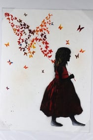 Grafter (American, 20th C.) "Butterfly Collector, White" Mixed Media on Paper