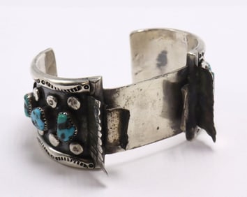 Navajo Old Pawn Heavy Sterling & Turquoise Cuff