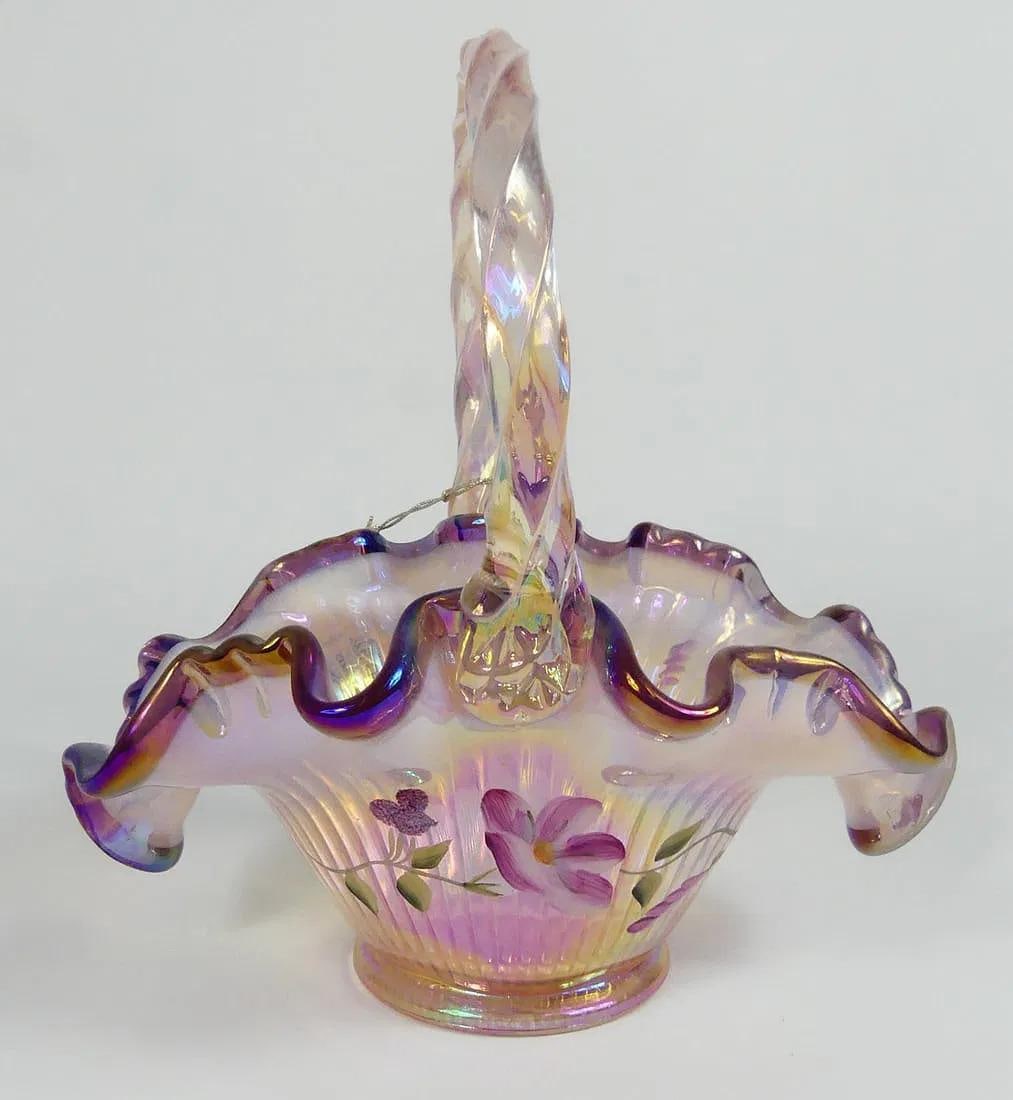 Fenton Pink Opalescent Glass Basket (1 of 5)