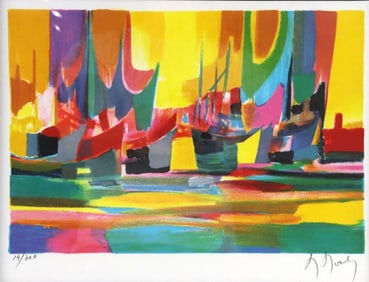 Marcel Mouly "Cargo et Bateaux Voilers" Lithograph