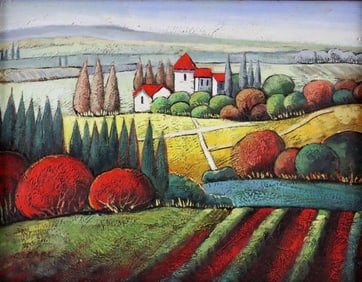 Attributed to Sveta Esser "The Farm" Oil Painting