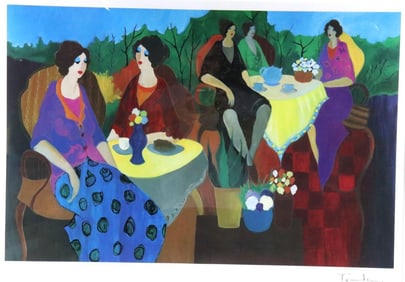 Itzchak Tarkay (Israel, 1935-2012) "Morning Social" Seriolithograph