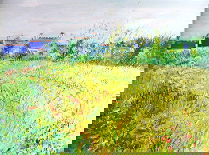 Yolande Ardisonne (French, b. 1927) "Champs D' Avione": Yolande Ardisonne (French, b. 1927) Champs d?Avione An oil painting on canvas by Yolande Ardisonne, titled Champs d?Avione. Signed at the lower left, the composition depicts an expansive open field