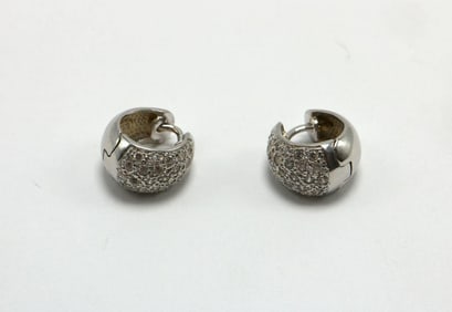 14Kt White Gold & Pave Diamonds Ladies Earrings