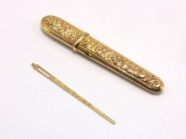 Antique 14Kt Yellow Gold Toothpick with Gold Case