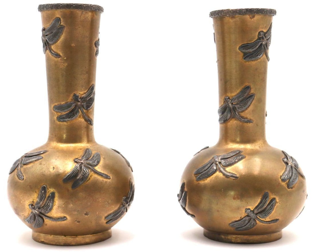 Pair of Tiffany & Co. "Dragonfly" Mixed Metal Vases (1 of 6)