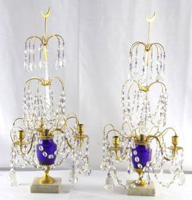 Late 18th C. Imperial Russian Cobalt Blue Glass & Gilt Bronze Candelabrums