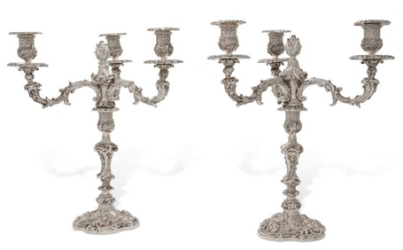 Pair of George IV Sterling Silver Three-Light Candelabras